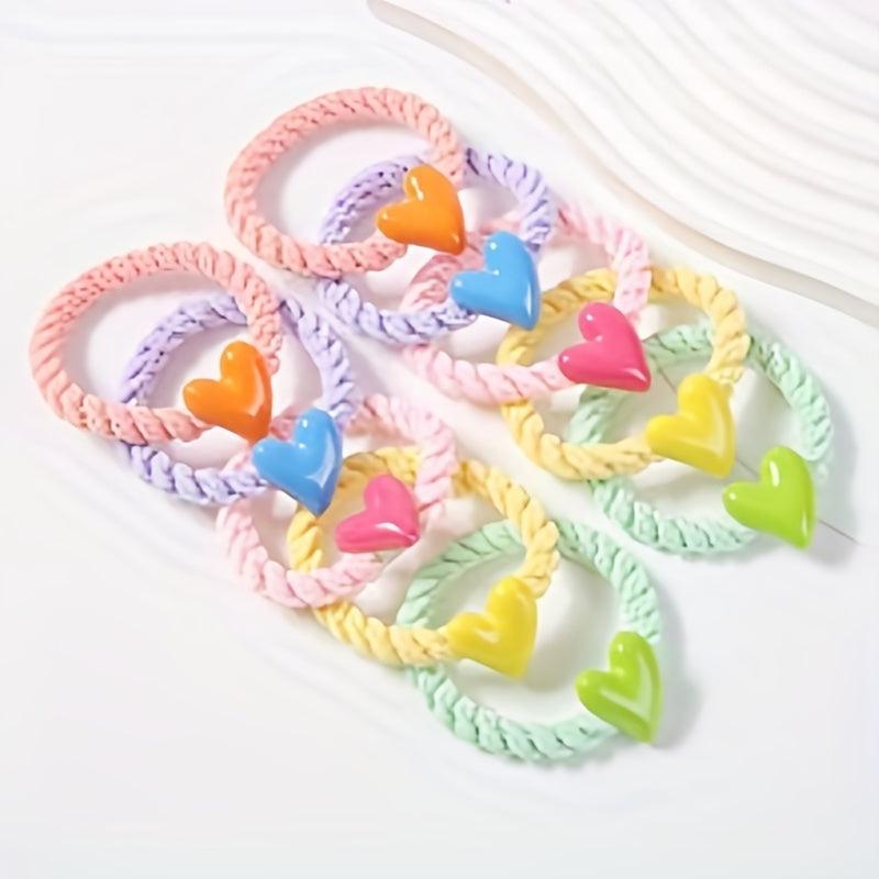 5pcs Candy Heart Hair Tie Elastic Hair Rope Sweet Hair Ring Ponytail Holder