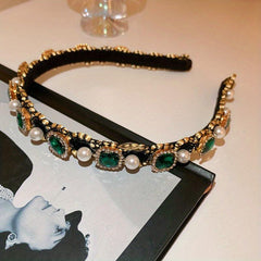 Faux Pearl Inlaid Rhinestone Headband Vintage Hair Accessories