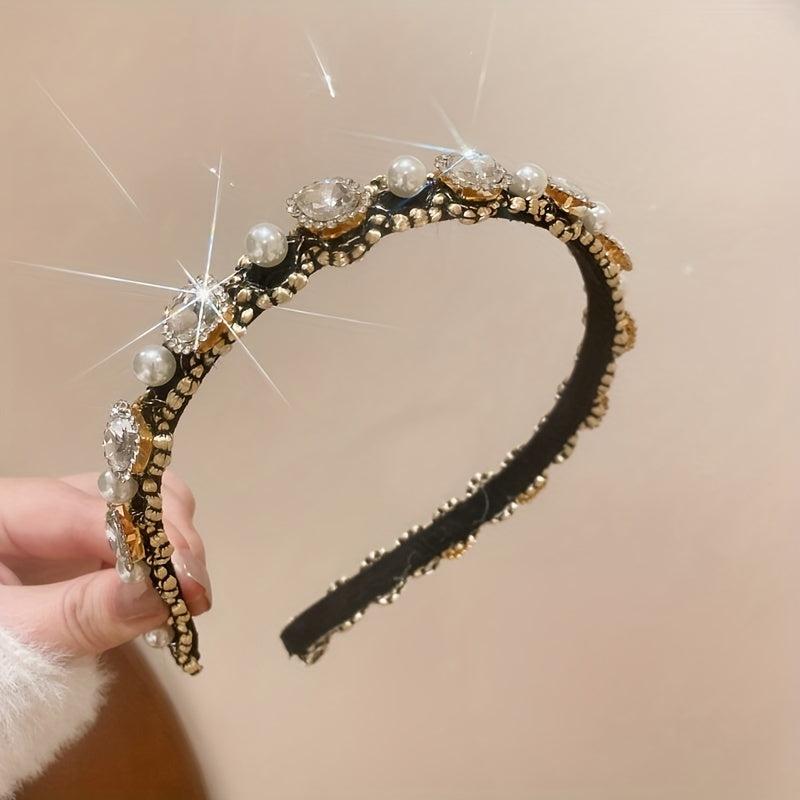 Faux Pearl Inlaid Rhinestone Headband Vintage Hair Accessories
