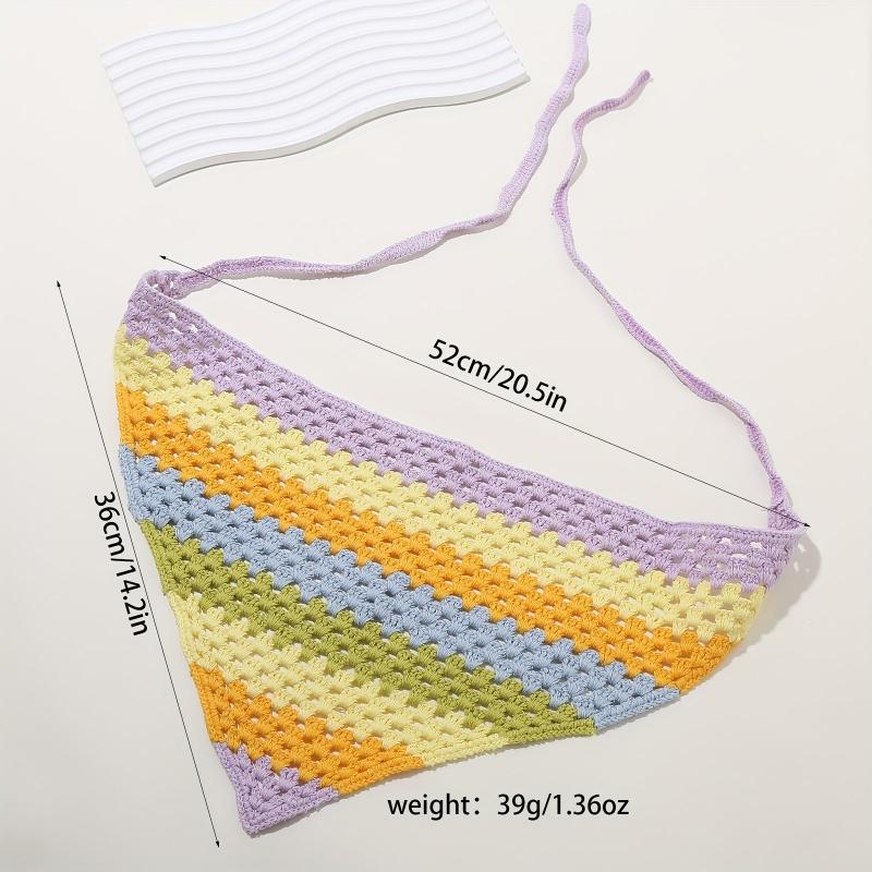 Rainbow Hollow Crochet Triangle Scarf Pastoral Style Headband Hair Accessories