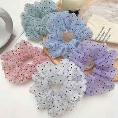 Dotted Mesh Scrunchie Headrope Elastic Ponytail Hair Tie