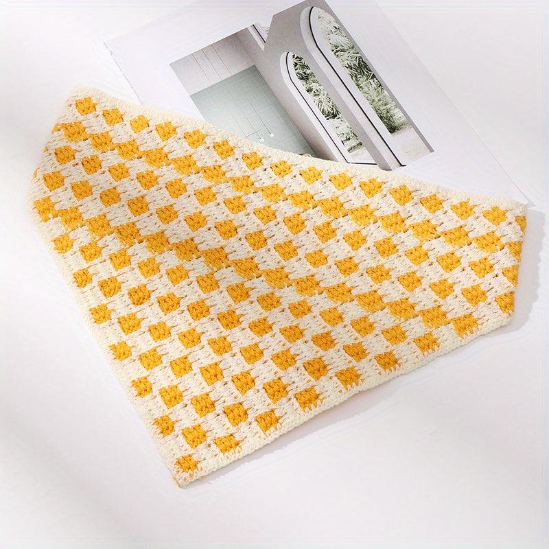 Checkered Crochet Bandana Plaid Triangle Headband Women's Knitted Hair Band