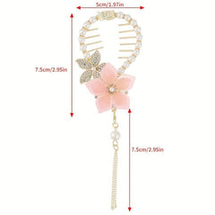 Flower Banana Clip With Pearl Tassel Hair Clip