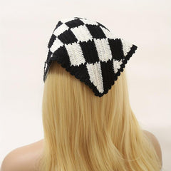 Crochet Plaid Triangle Head Scarf Pastoral Style Hair Accessories