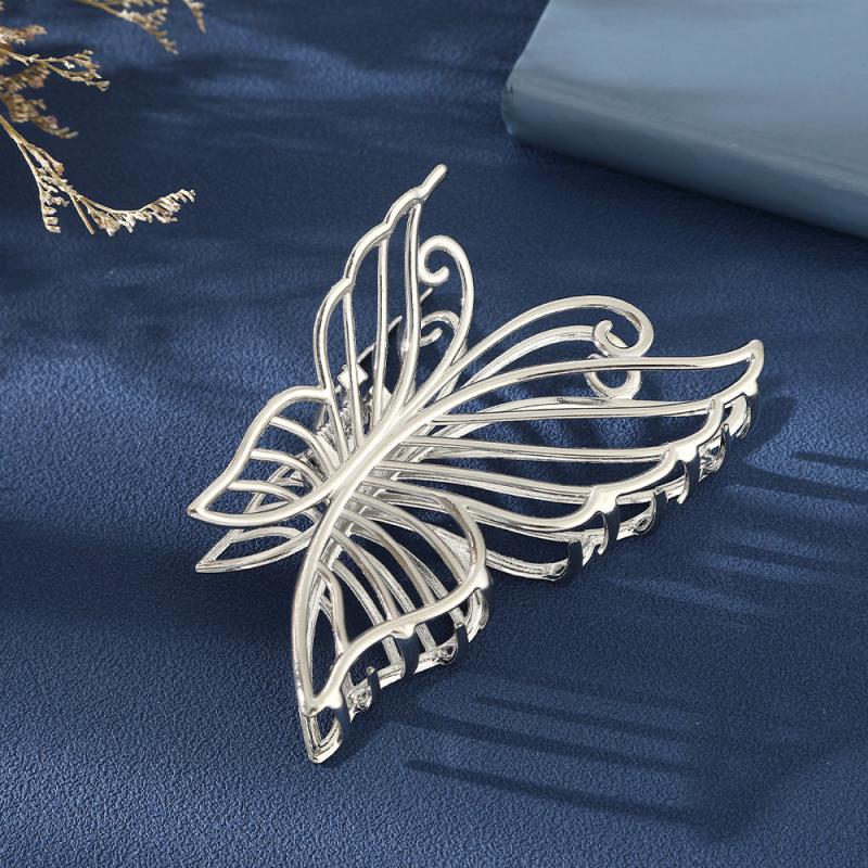 Silver Butterfly Hair Claw Large Barrettes for Girls and Women