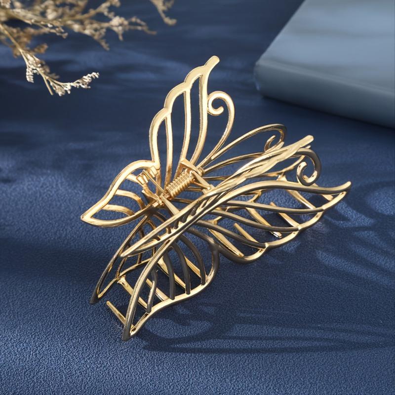 Silver Butterfly Hair Claw Large Barrettes for Girls and Women