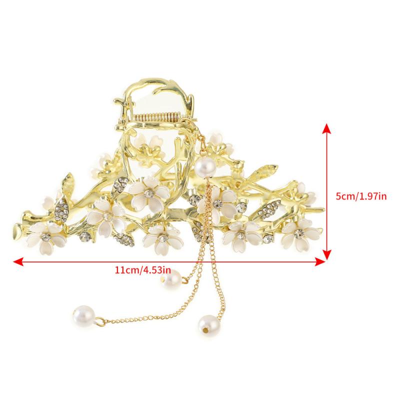 Golden Metal Faux Pearl Hair Clip Tassel Flower Hair Claw Barrettes