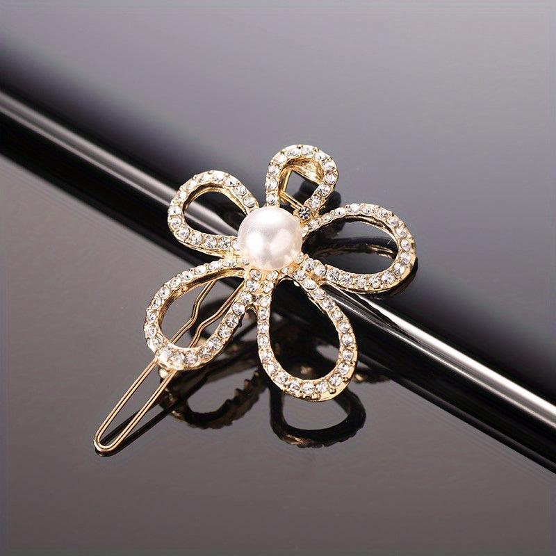 Rhinestone Flower Hair Clip Faux Pearl Side Clip Head Jewelry Hair Accessories