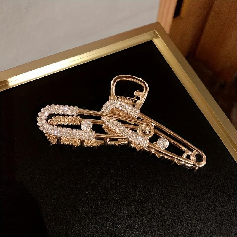 Tulip Flower Butterfly Rhinestone Hair Claw Clip in Gold