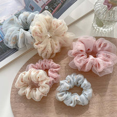 Floral Print Organza Scrunchies Hair Tie for Women