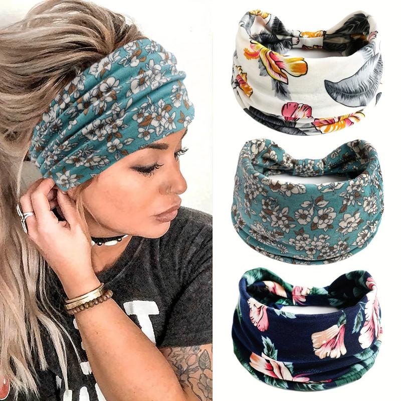 Boho Floral Hair Band Wide Headband For Women With Curly Hair