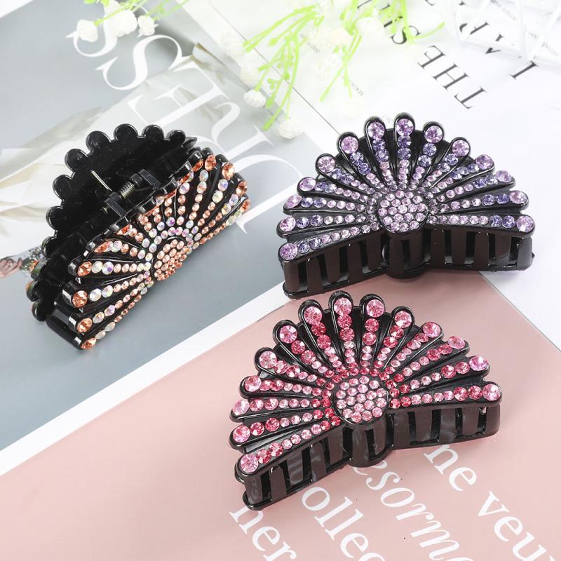 Rhinestone Fan shaped Hair Clip Acrylic Hairpin Headgear Ponytail Clip