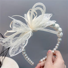 Lace Bow Headband Faux Pearl Hair Band for Women