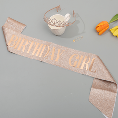 Crown & Pink Sash Crystal Tiara Set, Women Kids Birthday Decorations