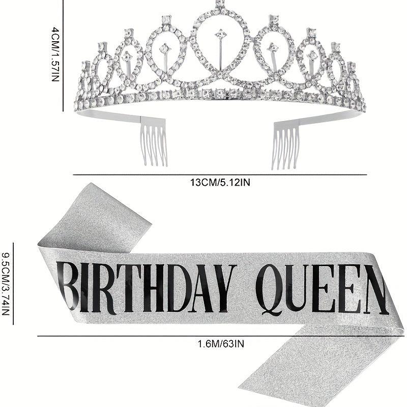 Crown & Pink Sash Crystal Tiara Set, Women Kids Birthday Decorations