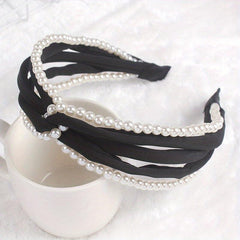Cross Knot Headband with Faux Pearl Decor