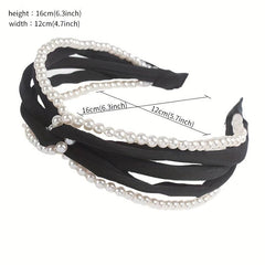 Cross Knot Headband with Faux Pearl Decor