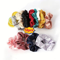 12pcs Crystal Satin Large Scrunchies Hair Rope Ponytail Holder Hair Access