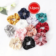 12pcs Crystal Satin Large Scrunchies Hair Rope Ponytail Holder Hair Access