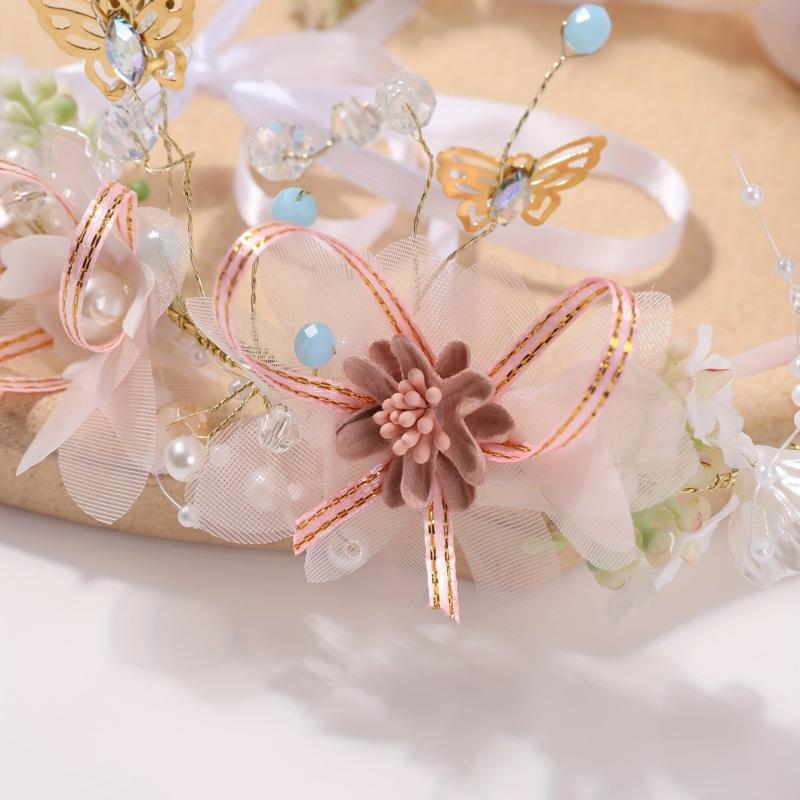 Crystal Wreath Headband Faux Pearl Headdress Hair Accessory for Women Girls
