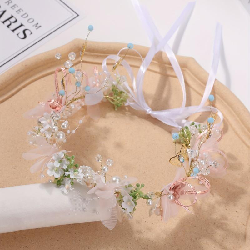 Crystal Wreath Headband Faux Pearl Headdress Hair Accessory for Women Girls