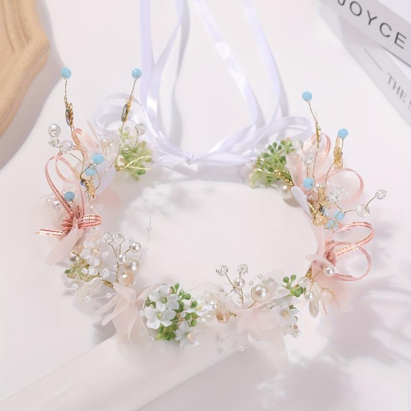 Crystal Wreath Headband Faux Pearl Headdress Hair Accessory for Women Girls