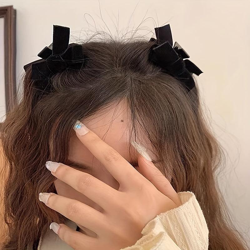 4pcs Velvet Bow Hair Claw Minimalist Banana Clip Headwear
