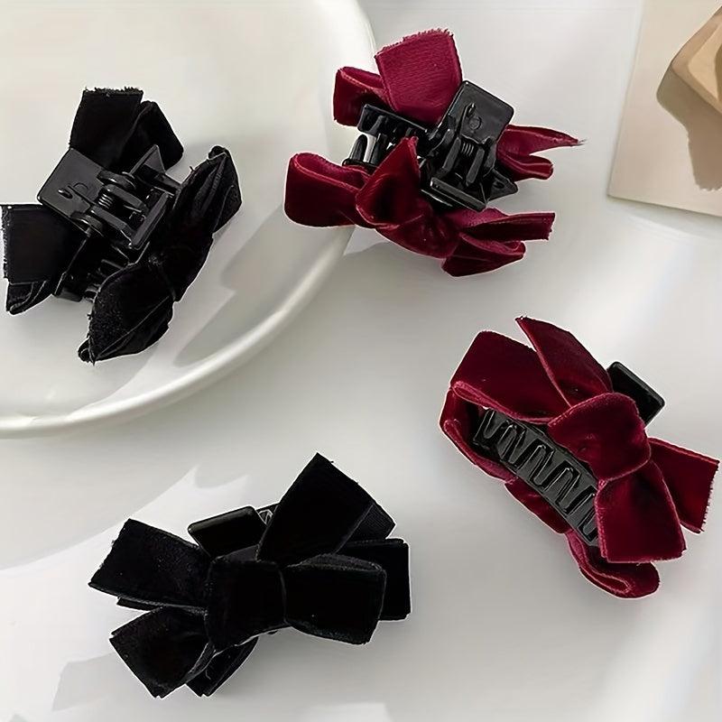 4pcs Velvet Bow Hair Claw Minimalist Banana Clip Headwear