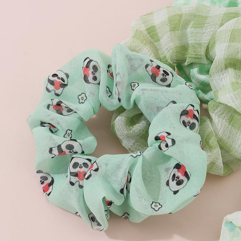 6pcs Checkered Scrunchies Panda Print Hair Rope Elastic Hair Accessories