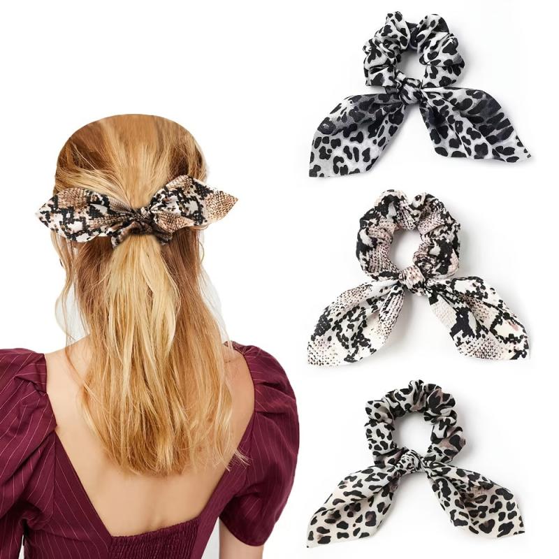 Leopard Print Bow Hair Scarf Scrunchies Boho Hair Tie Elastic Hair Scrunchy