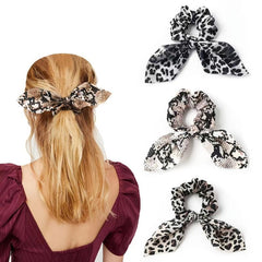 Leopard Print Bow Hair Scarf Scrunchies Boho Hair Tie Elastic Hair Scrunchy