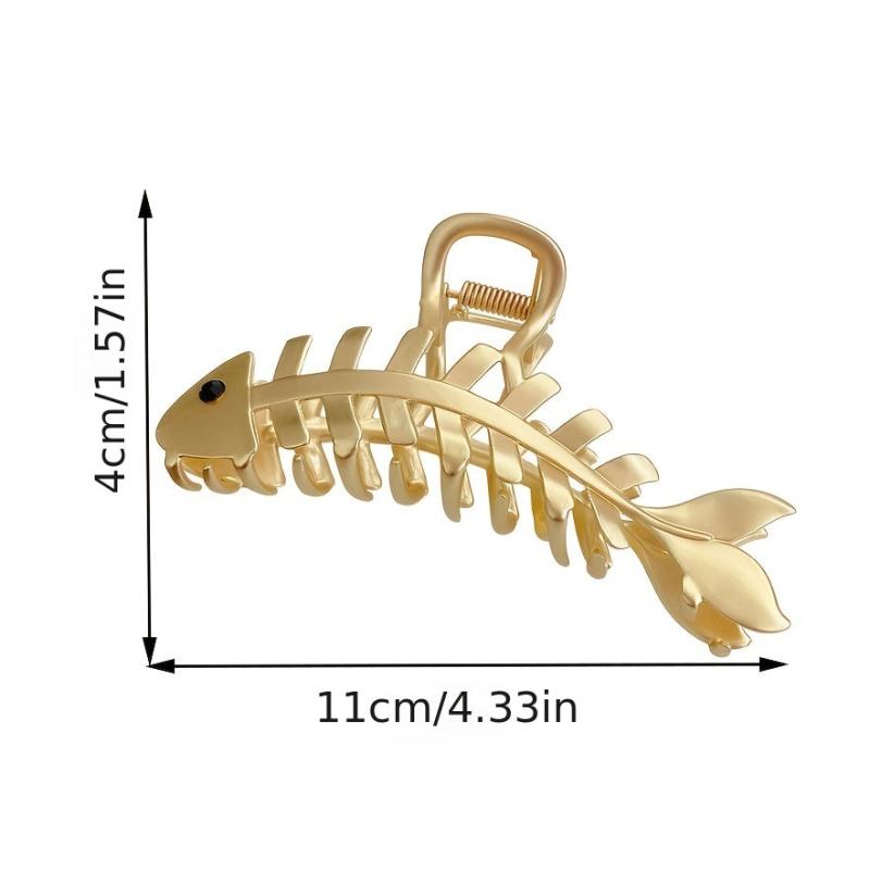 Golden Fish Bone Hair Claw Clip Large Metal Hair Jaw Clamps Nonslip Hair Clip