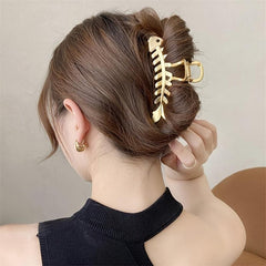 Golden Fish Bone Hair Claw Clip Large Metal Hair Jaw Clamps Nonslip Hair Clip
