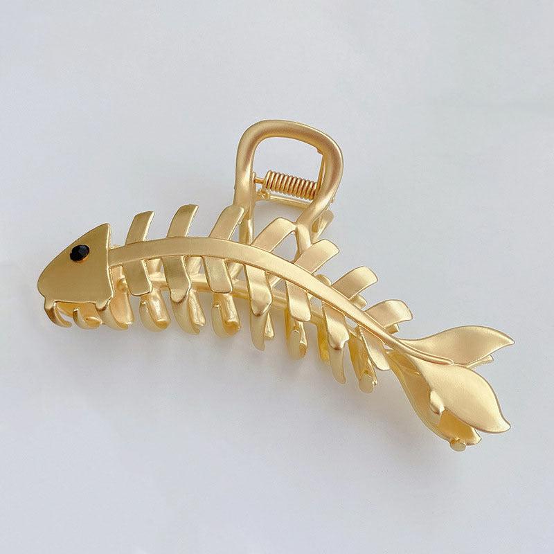 Golden Fish Bone Hair Claw Clip Large Metal Hair Jaw Clamps Nonslip Hair Clip
