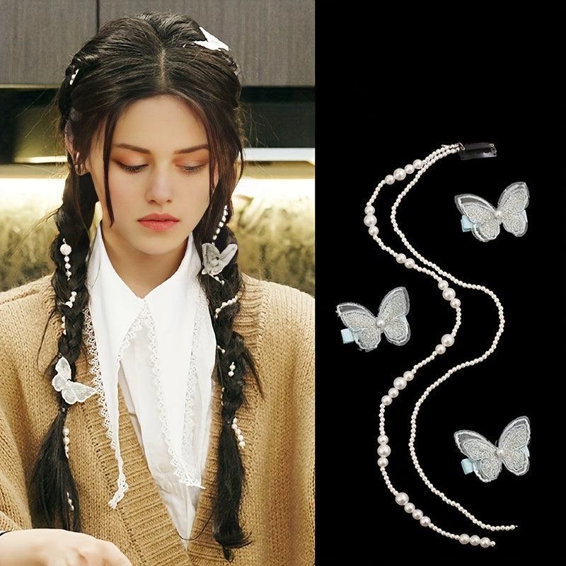 Faux Pearl Beaded Hair Tassel Clip for Girls
