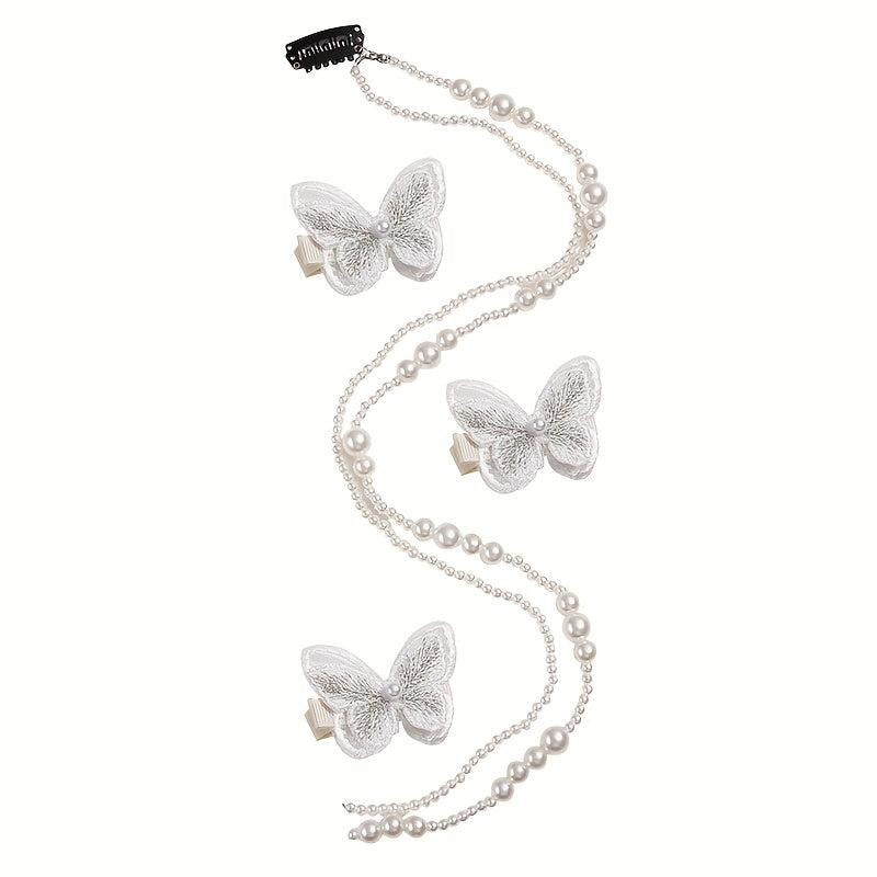Faux Pearl Beaded Hair Tassel Clip for Girls