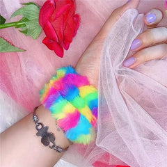 2pcs Rainbow Hair Rop Halloween Party Plush Hand Bracelet