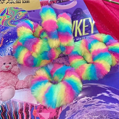 2pcs Rainbow Hair Rop Halloween Party Plush Hand Bracelet