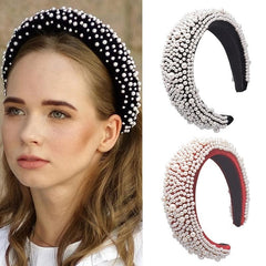 Faux Pearl Sponge Hair Hoop Velvet Colorful Wide Brim Headband