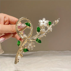 Golden Metal Hair Claw Flower Leaf Jaw Clip Nonslip Hair Clamp