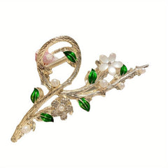 Golden Metal Hair Claw Flower Leaf Jaw Clip Nonslip Hair Clamp