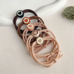 5pcs Love Heart Pattern Leather Band Hair Rope