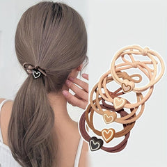5pcs Love Heart Pattern Leather Band Hair Rope