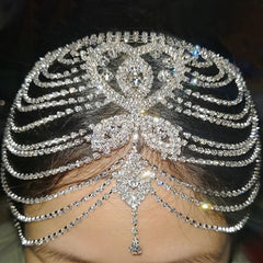 Rhinestone Hair Chain Jewelry Silver Headpiece Tassel Chain Headband