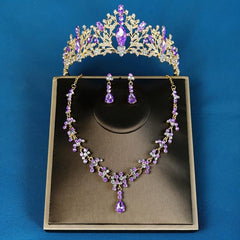 3PC Wedding Jewelry Set Necklace Earrings Crown Bridal Accessory