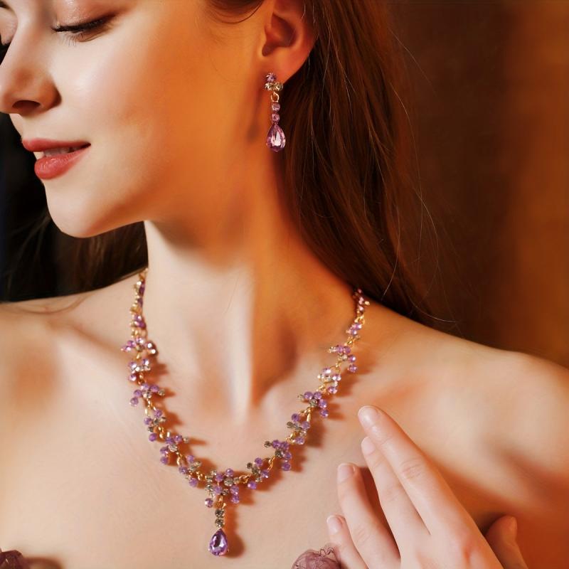 3PC Wedding Jewelry Set Necklace Earrings Crown Bridal Accessory