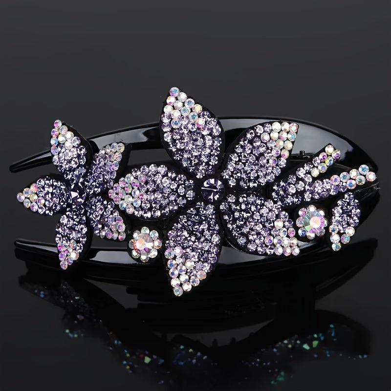 4pcs Rhinestone Flower Hair Clip Crystal Hairpin Non Slip Women Barrette