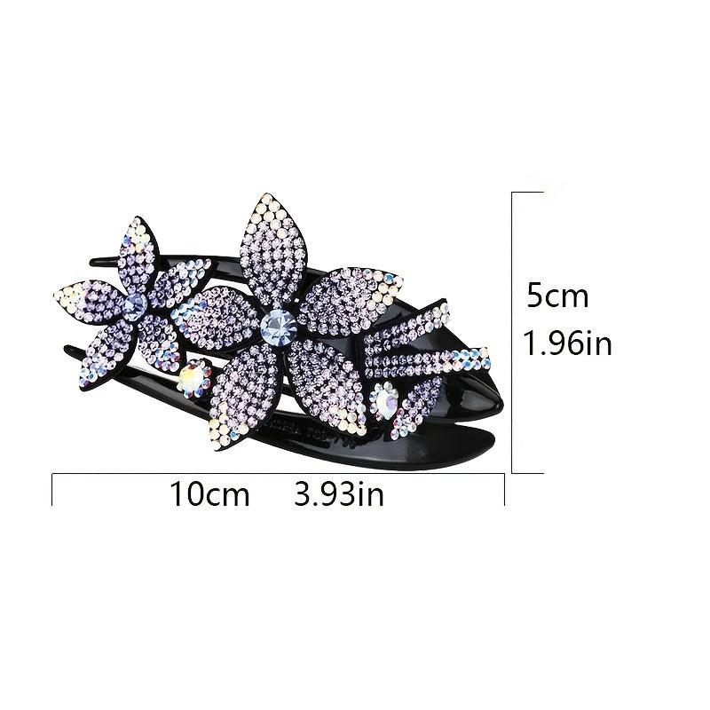 4pcs Rhinestone Flower Hair Clip Crystal Hairpin Non Slip Women Barrette