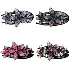 4pcs Rhinestone Flower Hair Clip Crystal Hairpin Non Slip Women Barrette