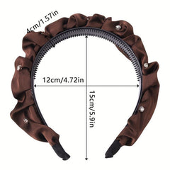 Pleated Satin Headband with Rhinestone Decor - Hair Hoop Style for Women Girls
